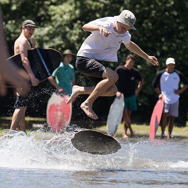Instabanger: The man behind the lens for @goonmedia @derekpopple at Chambers Creek in Washington State. Photo by @equalmotion #skimboarding