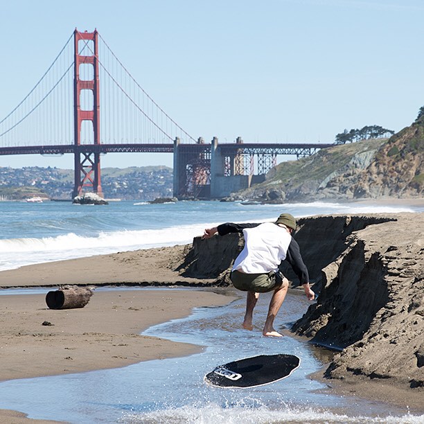 Instabanger: @dbskimboards and @goonmedia rider @dallas_kingsbury with some pop in San Francisco. #skimboarding