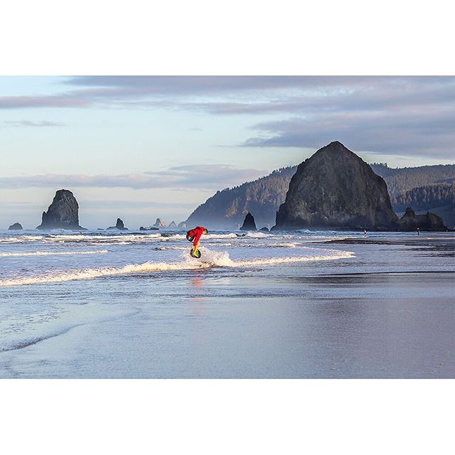 Instabanger: The view from Cannon Beach, Oregon featuring DB Skimboards rider and owner Richard Docter. Photo by @equalmotion